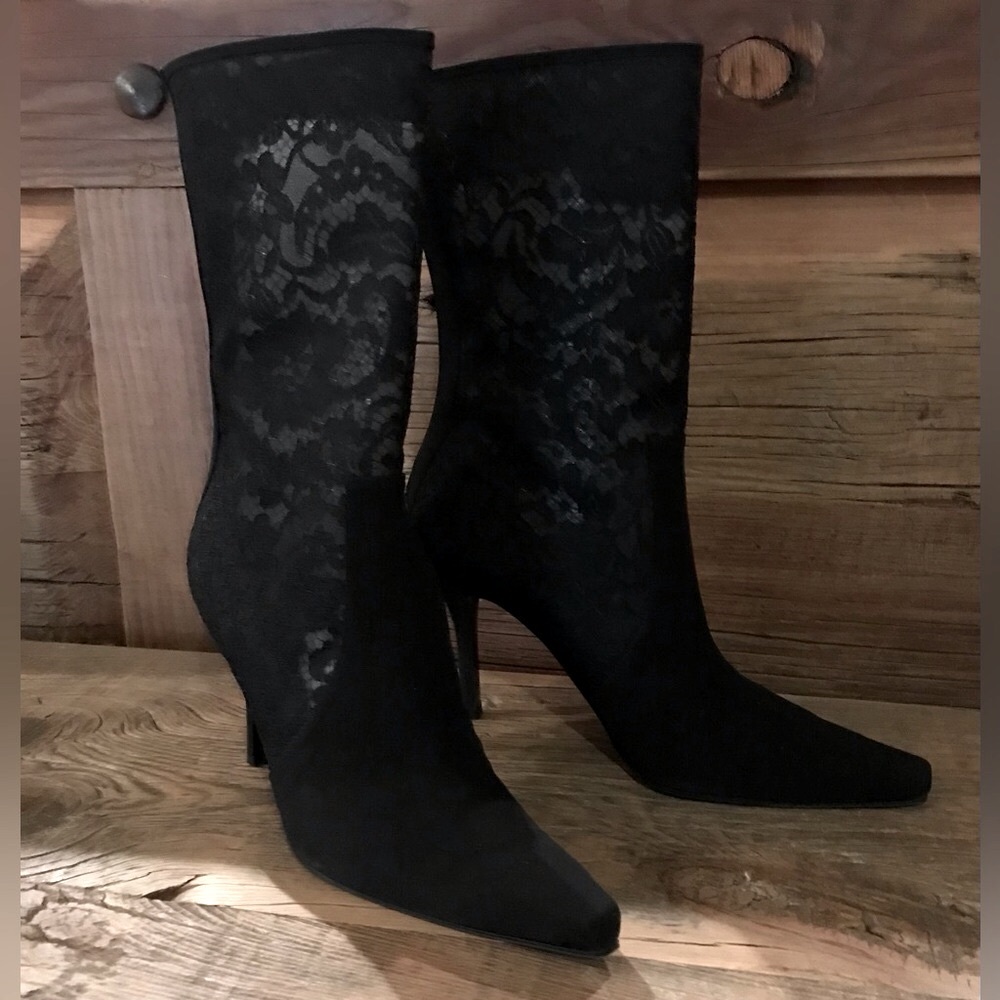 12 Stuart Weitzman Black Lace Heeled Boots